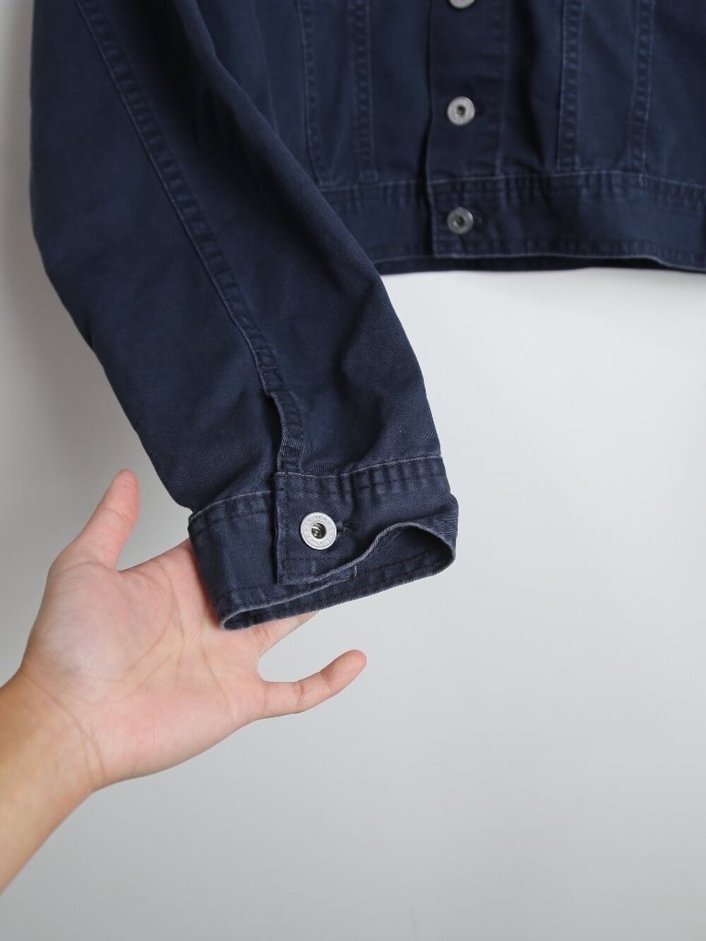 Calvin Klein Jeans Vintage Cropped Dark Blue Khakis Military Jacket Size Large - Picture 3 of 7
